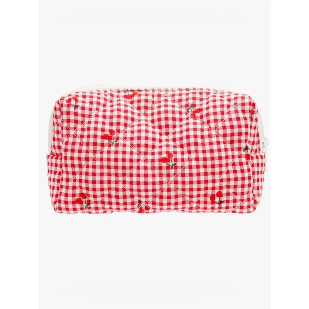 NEW Quilted Red Gingham Cherry Cosmetic Pouch